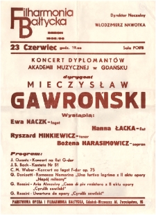 Koncert dyplomantów Akademii Muzycznej w Gdańsku : dyrygent Mieczysław Gawroński