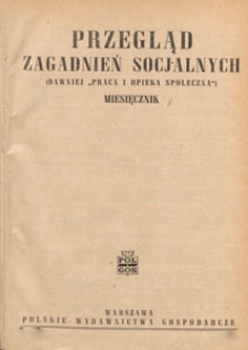 Przegląd Zagadnień Socjalnych : miesięcznik, 1952, skorowidz działowy i rzeczowy