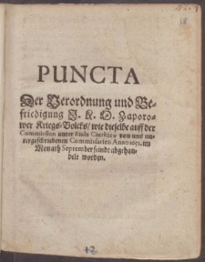 Puncta Der Verordnung und Befriedigung I. K. M. Zaporower Kriegs-Volcks [...] Anno 1651 [...]