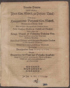 Accords-Puncten : Welche zwischen Ihrer K&ouml;n. Mayest. zu Pohlen [...]