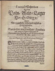 Extract Schreiben Aus dem Poln. Feld-Lager Vor Goldingen, Darin Die eigentliche Ubergab desselben Orts enthalten...