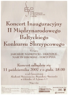 [Afisz] Koncert Inauguracyjny II Międzynarodowego Bałtyckiego Konkursu Skrzypcowego