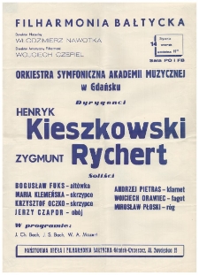 Orkiestra Symfoniczna Akademii Muzycznej w Gdańsku : Filharmonia Bałtycka, Dyrektor Naczelny Włodzimierz Nawotka, Dyrektor Artystyczny Filharmonii Wojciech Czepiel, 14 stycznia wtorek, godzina 19.00, Sala PO i FB