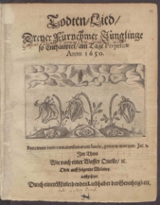 Todten=Lied, Dreyer F&uuml;rnehmer J&uuml;nglinge so Enthauptet, am Tage Perpetu&aelig; Anno 1650