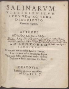 Salinarvm Vieliciensivm Ivcvnda Ac Vera Descriptio : Carmine elegiaco