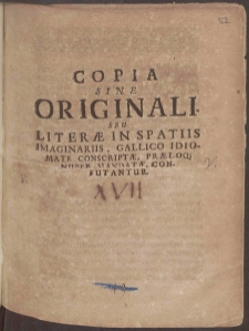 Copia Sine Originali Seu Literæ In Spatiis Imaginariis, Gallico Idiomate Conscriptæ, Præloq; Nuper Mandatæ Confutantur