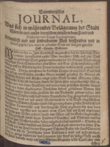 Summarisches Journal, Was sich in währender Belägerung der Stadt Wien in- und ausser deroselben zwischen dem Feind und Belägerten von Tag zu Tag zugetragen...