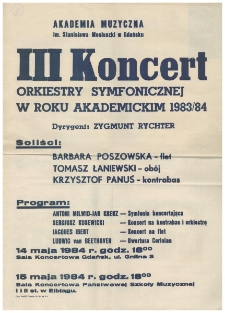 [Afisz] III koncert orkiestry symfonicznej w roku akademickim 1983/84