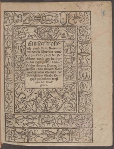 Ein seer trostelich vnnd kurtz Regiment widder die schwinde vnnd erschreckliche plage der Pestilentz durch den hochgelarten herr Johan So[m]merfelt [...] begriffen, dem Erbarn Radt vnnd gantzer Gemeyn der K&ouml;niglichen Stadt Dantzigt zu sonderm trost ynn den druck geben