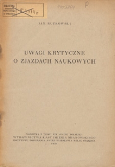 Uwagi krytyczne o zjazdach naukowych