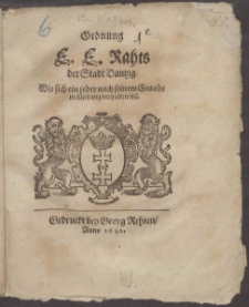 Ordnung Wie sich ein jeder nach seinem Stande in Kleidung verhalten soll