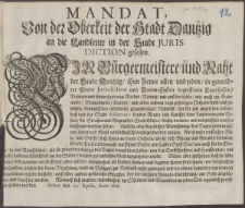 Mandat, Von der Oberkeit der Stadt Dantzig an die Landleute in der Stadt Jurisdiction gesessen