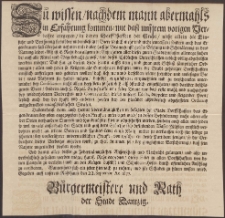 [Obwieszczenie Rady Miasta Gdańska dotyczące zakazu wwozu i dystrybucji obcego piwa na teren miasta. Incipit]