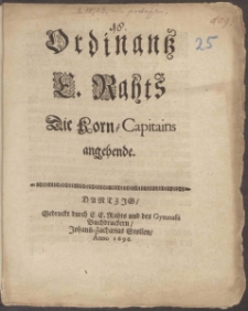 Ordinantz E. Rahts Die Korn-Capitains angehende