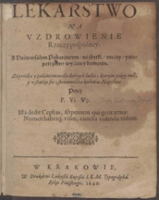 Lekarstwo Na Vzdrowienie Rzeczypospolitey