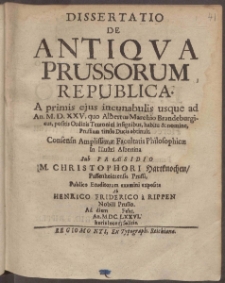 Dissertatio De Antiqva Prussorum Republica
