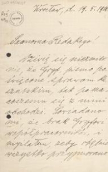 [List Leona Heyke do Redakcji "Gryfa"], 1912.05.12