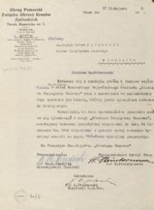 [Korespondencja Alfonsa Mańkowskiego] : Pismo Okręgowego Pomorskiego Związku Obrony Kres&oacute;w Zachodnich do Alfonsa Mańkowskiego, 1930.11.17