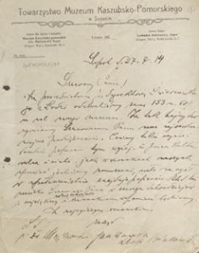[Korespondencja Towarzystwa Muzeum Kaszubsko-Pomorskiego], 1914.07.27