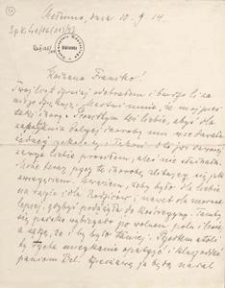 [List Aleksandra Majkowskiego do Franciszki Majkowskiej], 1914.09.10