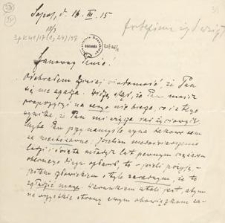 [Korespondencja Aleksandra Majkowskiego] : list Aleksandra Majkowskiego do Władysława Berkana, 1915.03.16
