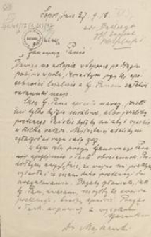 [Korespondencja Aleksandra Majkowskiego] : list Aleksandra Majkowskiego do Władysława Berkana, 1918.09.27