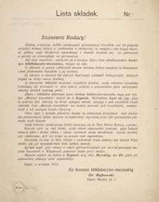 Lista składek. Szanowni Rodacy! Gł&oacute;wną przyczyną szybko postępującej germanizacji kaszub&oacute;w