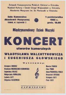 Międzynarodowy Dzień Muzyki : koncert utworów kameralnych Władysława Walentynowicza i Eugeniusza Głowskiego