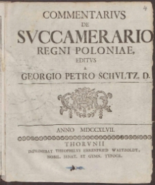 Commentarivs de Svccamerario Regni Poloniæ
