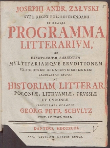 Josephi Andr. Załvski [...] Programma Litterarivm [...]