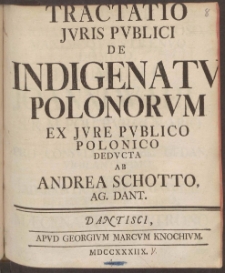 Tractatio Jvris Pvblici De Indigenatv Polonorvm Ex Jvre Pvblico Polonico