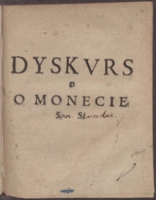 Dyskvrs O Monecie S. S.