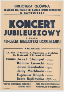 Koncert jubileuszowy z okazji 40-lecia Biblioteki uczelnianej