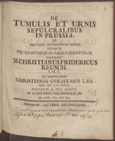 De Tumulis Et Urnis Sepulcralibus In Prussia