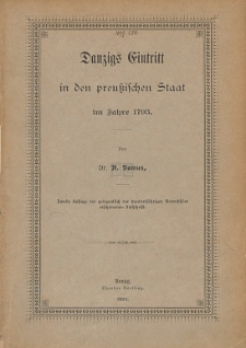 Danzigs Eintritt in den preußischen Staat im Jahre 1793