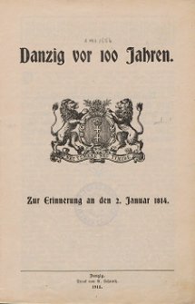 Danzig vor 100 Jahren : zur Erinnerung an den 2. Januar 1814