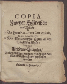 Copia Zweyer Schreiben aus Moscow ...