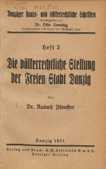 Die völkerrechtliche Stellung der Freien Stadt Danzig, H. 2