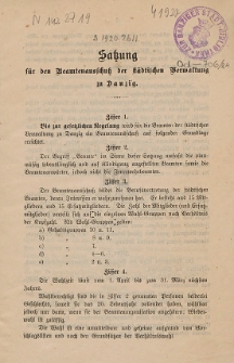 Satzung f&uuml;r Beamtenausschu&szlig; der st&auml;dtischen Verwaltung zu Danzig
