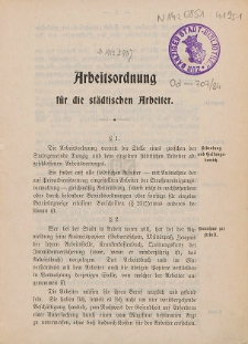 Arbeitsordnung für die städtischen Arbeiter
