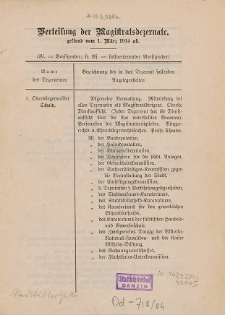 Verteilung der Magistratsdezernate, gestend vom 1. März 1914 ab