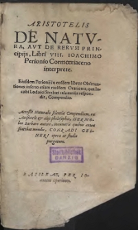 Aristotelis De Natvra Avt De Rervm Principijs, Libri VIII (skany: 1 - 498)