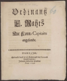 Ordinantz E. Rahts Die Korn-Capitains angehende