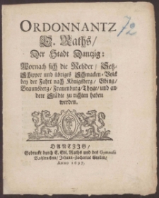 Ordonnantz E. Raths, Der Stadt Dantzig
