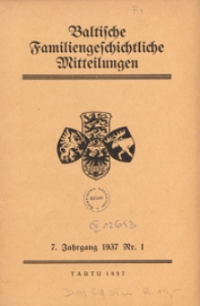 Baltische Familiengeschichtliche Mitteilungen, 1937, nr 1