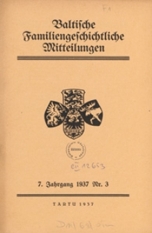 Baltische Familiengeschichtliche Mitteilungen, 1937, nr 3