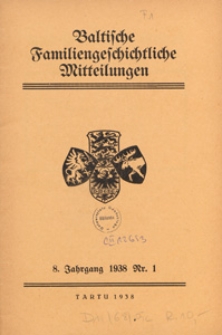 Baltische Familiengeschichtliche Mitteilungen, 1938, nr 1