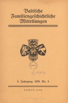 Baltische Familiengeschichtliche Mitteilungen, 1938, nr 4