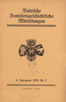 Baltische Familiengeschichtliche Mitteilungen, 1939, nr 2