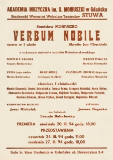 Stanisław Moniuszko - Verbum nobile : opera w 1 akcie : libretto Jan Chęciński : w wykonaniu studentów wydziału Wokalno-Aktorskiego